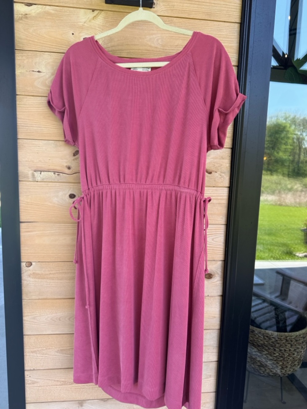 Saturday Sunday Anthropologie Pink Ribbed Drawstring Dress, medium
